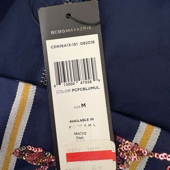 BCBGMaxAzria Crop Top Cap-Sleeve in Striped Floral Sequined Blue Yellow Size M - Picture 10 of 10